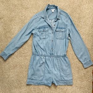 Blue denim shorts jumpsuit